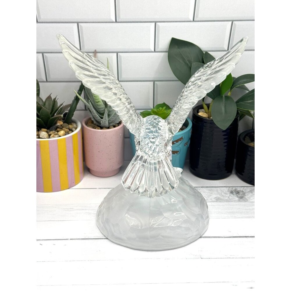 Clear Glass Eagle Figurine On Frosted Glass Base Collectible Sculpture - Picture 6 of 8